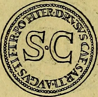 An illustration from Avgvstarvm imagines aereis formis expressae : vitae quoque carundem breuiter enarratae, signorum etiam, quae in posteriori parte numismatũ efficta sũt, ratio explicata, 1558, leaf 95