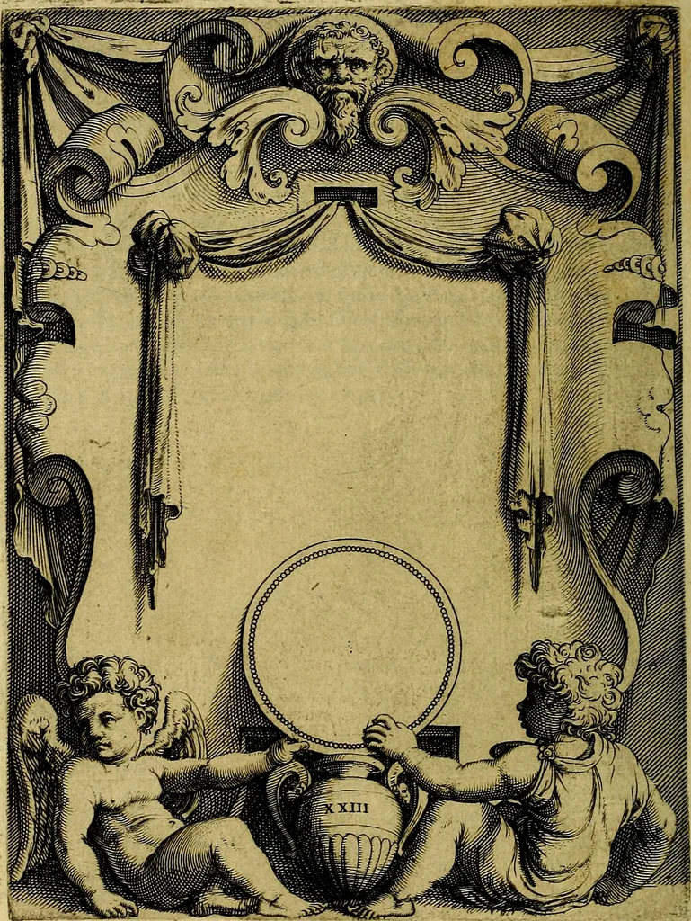 An illustration from Avgvstarvm imagines aereis formis expressae : vitae quoque carundem breuiter enarratae, signorum etiam, quae in posteriori parte numismatũ efficta sũt, ratio explicata, 1558, leaf 99