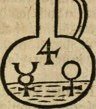 An illustration from Avrevm vellvs, oder, Guldin Schatz und Kunst-Kammer : darinnen der aller fürnemisten, fürtreffenlichsten, ausserlesenesten, herrlichisten und bewehrtesten Auctorum Schrifften und Bücher, aufs dem gar uralten Schatz der uberblibnen, verborgnen, hinderhaltenen Reliquien und Monumenten der Aegyptiorum, Arabum, Chaldaeorum & Assyriorum Königen und Weysen, 1708, leaf 144