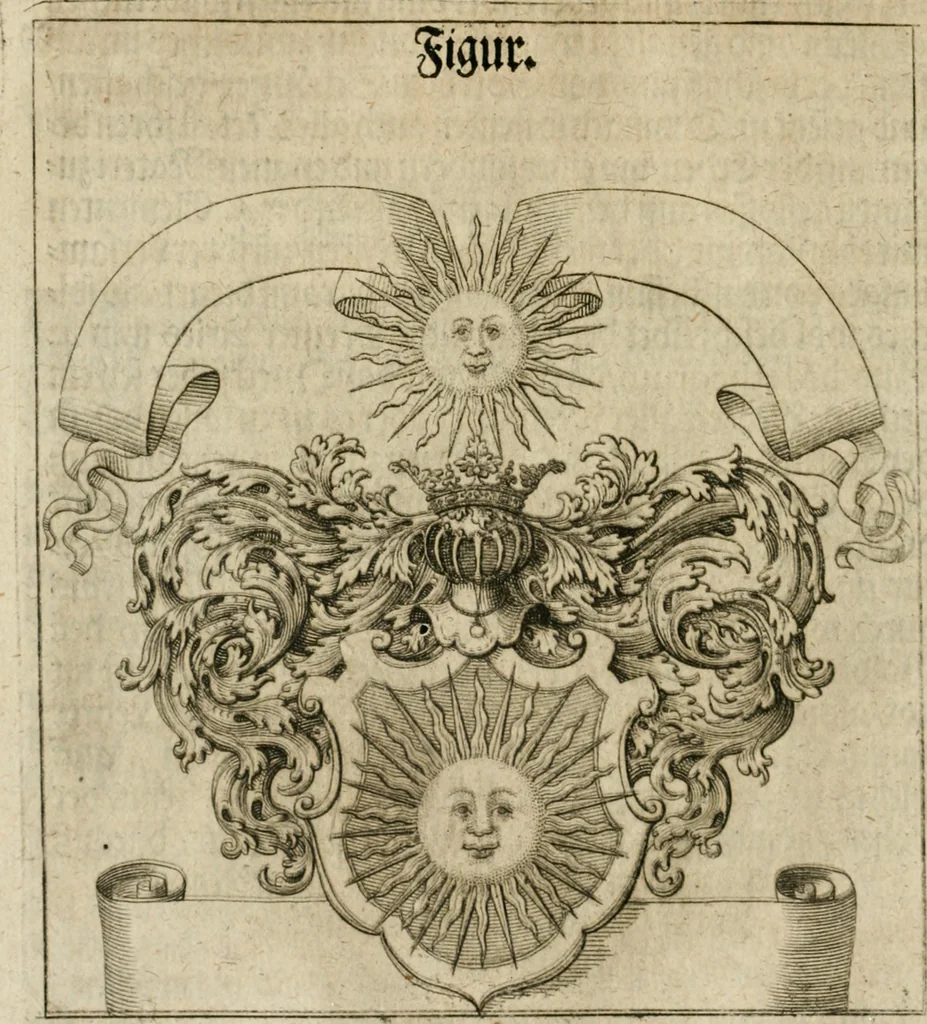 An illustration from Avrevm vellvs, oder, Guldin Schatz und Kunst-Kammer : darinnen der aller fürnemisten, fürtreffenlichsten, ausserlesenesten, herrlichisten und bewehrtesten Auctorum Schrifften und Bücher, aufs dem gar uralten Schatz der uberblibnen, verborgnen, hinderhaltenen Reliquien und Monumenten der Aegyptiorum, Arabum, Chaldaeorum & Assyriorum Königen und Weysen, 1708, leaf 185