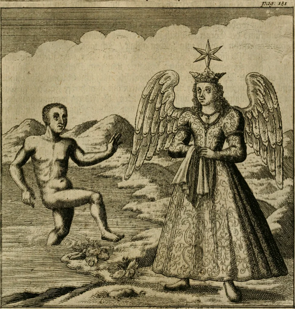 An illustration from Avrevm vellvs, oder, Guldin Schatz und Kunst-Kammer : darinnen der aller fürnemisten, fürtreffenlichsten, ausserlesenesten, herrlichisten und bewehrtesten Auctorum Schrifften und Bücher, aufs dem gar uralten Schatz der uberblibnen, verborgnen, hinderhaltenen Reliquien und Monumenten der Aegyptiorum, Arabum, Chaldaeorum & Assyriorum Königen und Weysen, 1708, leaf 200