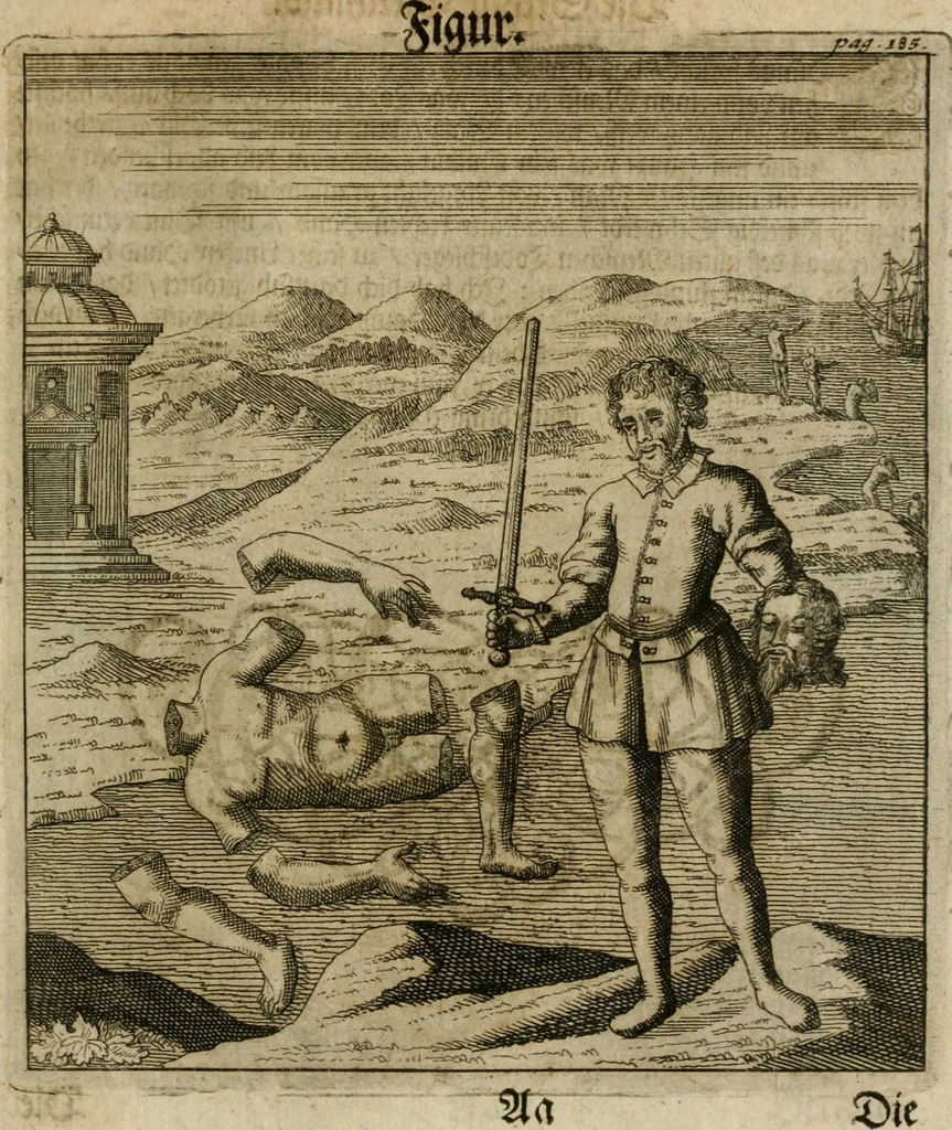 An illustration from Avrevm vellvs, oder, Guldin Schatz und Kunst-Kammer : darinnen der aller fürnemisten, fürtreffenlichsten, ausserlesenesten, herrlichisten und bewehrtesten Auctorum Schrifften und Bücher, aufs dem gar uralten Schatz der uberblibnen, verborgnen, hinderhaltenen Reliquien und Monumenten der Aegyptiorum, Arabum, Chaldaeorum & Assyriorum Königen und Weysen, 1708, leaf 204