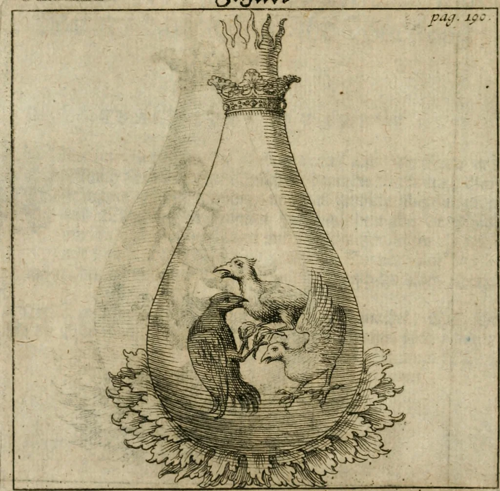 An illustration from Avrevm vellvs, oder, Guldin Schatz und Kunst-Kammer : darinnen der aller fürnemisten, fürtreffenlichsten, ausserlesenesten, herrlichisten und bewehrtesten Auctorum Schrifften und Bücher, aufs dem gar uralten Schatz der uberblibnen, verborgnen, hinderhaltenen Reliquien und Monumenten der Aegyptiorum, Arabum, Chaldaeorum & Assyriorum Königen und Weysen, 1708, leaf 209