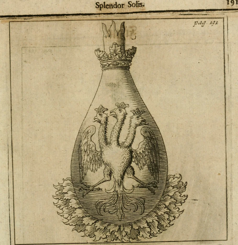 An illustration from Avrevm vellvs, oder, Guldin Schatz und Kunst-Kammer : darinnen der aller fürnemisten, fürtreffenlichsten, ausserlesenesten, herrlichisten und bewehrtesten Auctorum Schrifften und Bücher, aufs dem gar uralten Schatz der uberblibnen, verborgnen, hinderhaltenen Reliquien und Monumenten der Aegyptiorum, Arabum, Chaldaeorum & Assyriorum Königen und Weysen, 1708, leaf 210