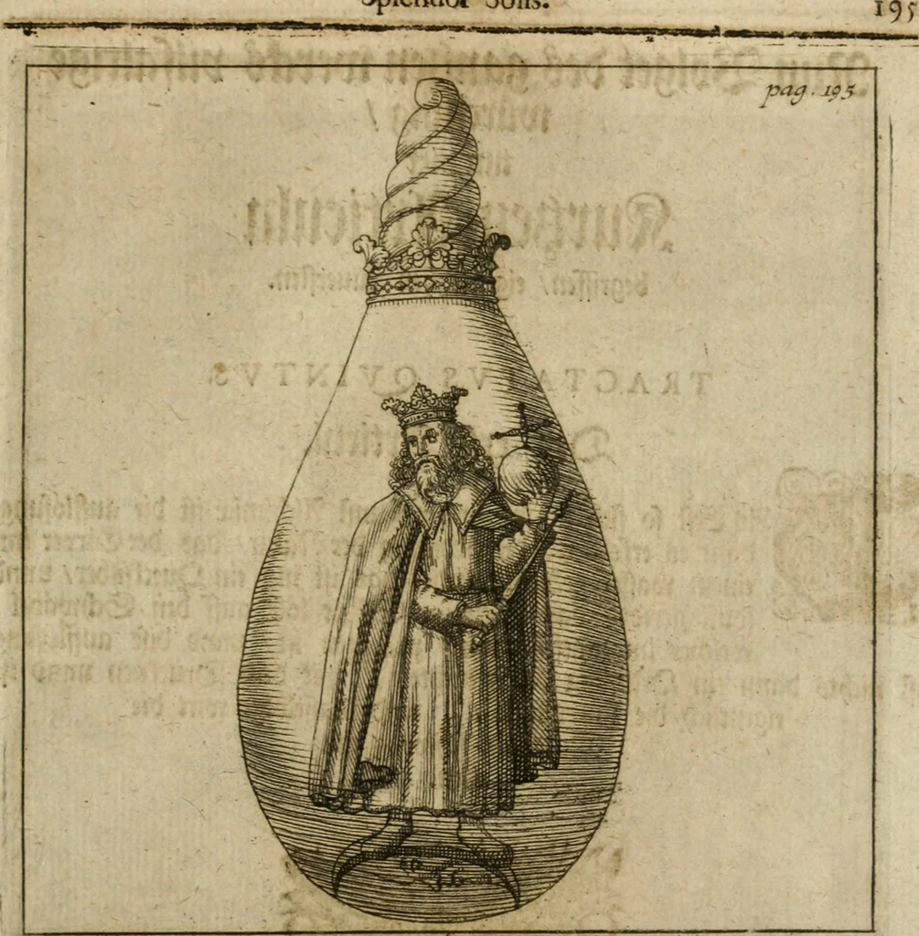 An illustration from Avrevm vellvs, oder, Guldin Schatz und Kunst-Kammer : darinnen der aller fürnemisten, fürtreffenlichsten, ausserlesenesten, herrlichisten und bewehrtesten Auctorum Schrifften und Bücher, aufs dem gar uralten Schatz der uberblibnen, verborgnen, hinderhaltenen Reliquien und Monumenten der Aegyptiorum, Arabum, Chaldaeorum & Assyriorum Königen und Weysen, 1708, leaf 214
