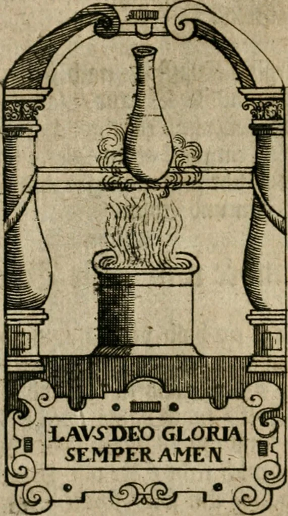 An illustration from Avrevm vellvs, oder, Guldin Schatz und Kunst-Kammer : darinnen der aller fürnemisten, fürtreffenlichsten, ausserlesenesten, herrlichisten und bewehrtesten Auctorum Schrifften und Bücher, aufs dem gar uralten Schatz der uberblibnen, verborgnen, hinderhaltenen Reliquien und Monumenten der Aegyptiorum, Arabum, Chaldaeorum & Assyriorum Königen und Weysen, 1708, leaf 69