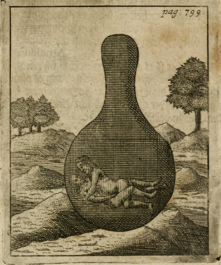 An illustration from Avrevm vellvs, oder, Guldin Schatz und Kunst-Kammer : darinnen der aller fürnemisten, fürtreffenlichsten, ausserlesenesten, herrlichisten und bewehrtesten Auctorum Schrifften und Bücher, aufs dem gar uralten Schatz der uberblibnen, verborgnen, hinderhaltenen Reliquien und Monumenten der Aegyptiorum, Arabum, Chaldaeorum & Assyriorum Königen und Weysen, 1708, leaf 818