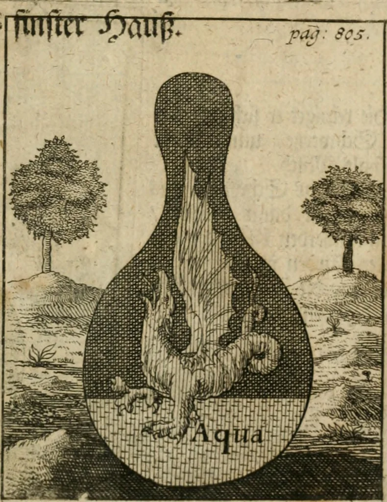 An illustration from Avrevm vellvs, oder, Guldin Schatz und Kunst-Kammer : darinnen der aller fürnemisten, fürtreffenlichsten, ausserlesenesten, herrlichisten und bewehrtesten Auctorum Schrifften und Bücher, aufs dem gar uralten Schatz der uberblibnen, verborgnen, hinderhaltenen Reliquien und Monumenten der Aegyptiorum, Arabum, Chaldaeorum & Assyriorum Königen und Weysen, 1708, leaf 824