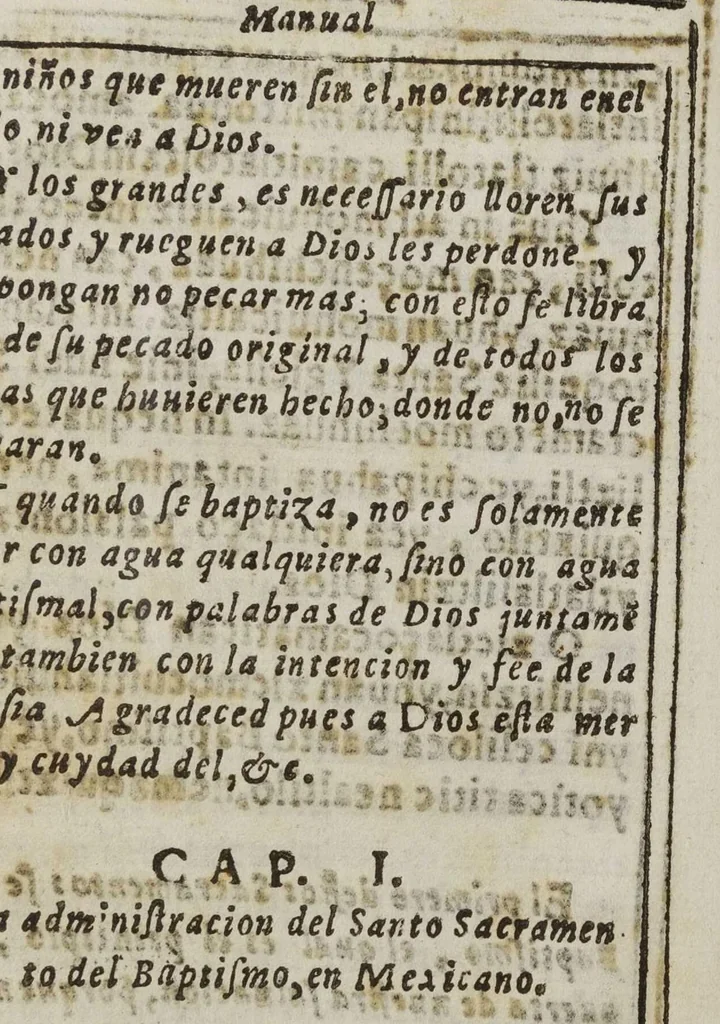 An illustration from Manval mexicano, de la administracion de los santos Sacramentos, conforme al Manual Toledano. Compuesto en la lengua Mexicana, 1634, leaf 33