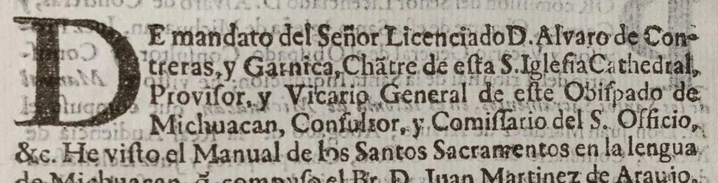 An illustration from Manval De los Santos Sacramentos en el Idioma de Michuacan, 1690, leaf 11