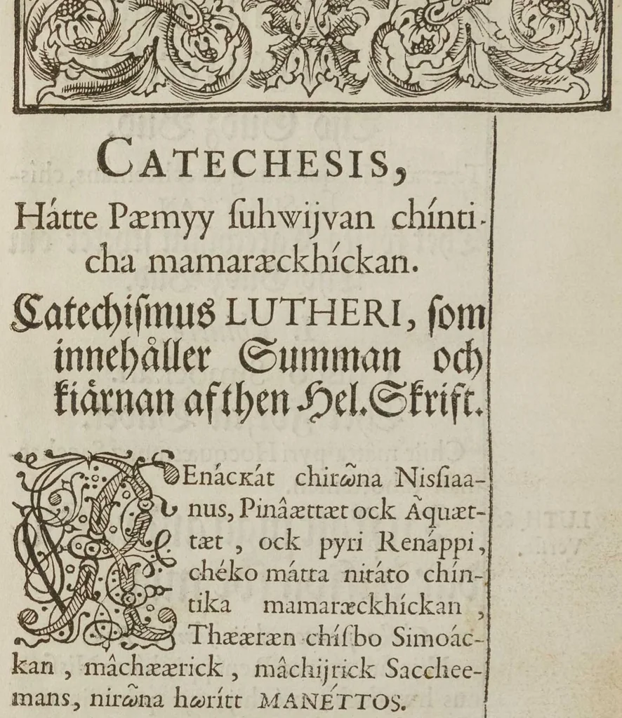 An illustration from Lutheri Catechismus öfwersatt på American-Virginiske språket, 1696, leaf 26