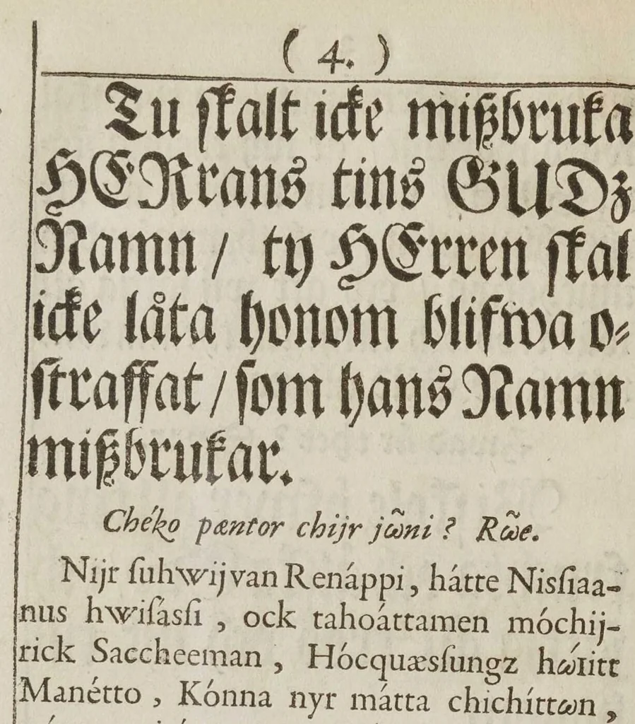 An illustration from Lutheri Catechismus öfwersatt på American-Virginiske språket, 1696, leaf 29