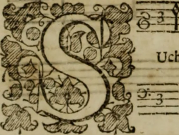 An illustration from Ayres and dialogues, : for one, two, and three voyces, 1653, leaf 105