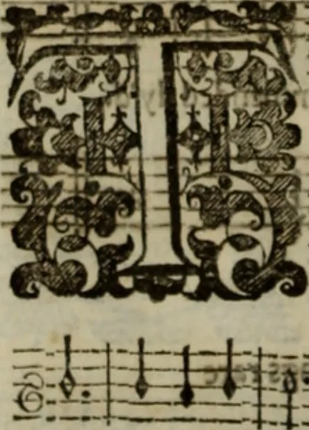An illustration from Ayres and dialogues, : for one, two, and three voyces, 1653, leaf 107