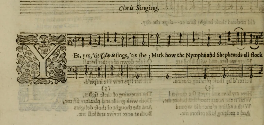 An illustration from Ayres and dialogues, : for one, two, and three voyces, 1653, leaf 113