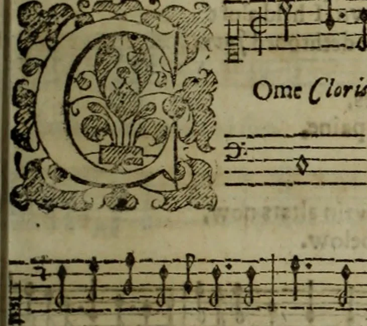 An illustration from Ayres and dialogues, : for one, two, and three voyces, 1653, leaf 120