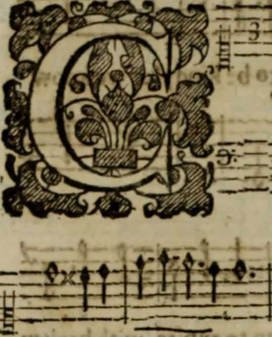 An illustration from Ayres and dialogues, : for one, two, and three voyces, 1653, leaf 123