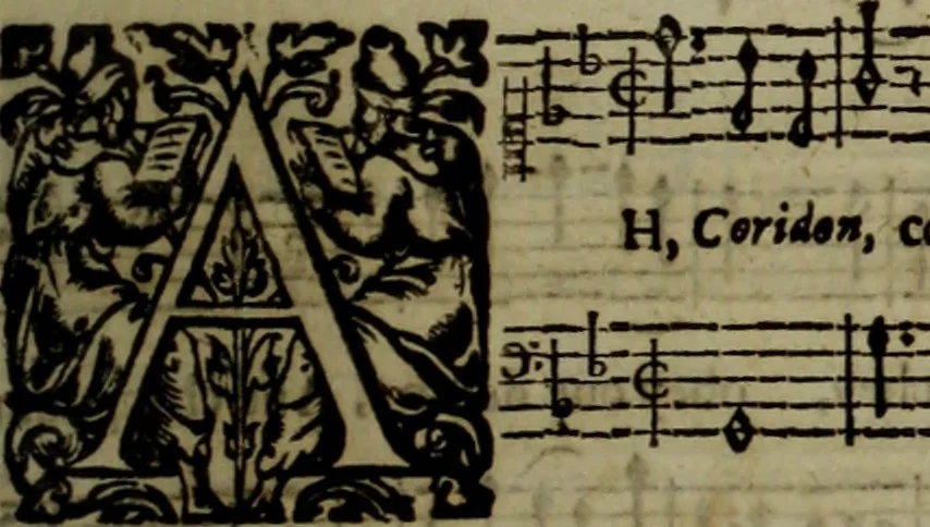 An illustration from Ayres and dialogues, : for one, two, and three voyces, 1653, leaf 128