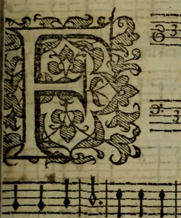 An illustration from Ayres and dialogues, : for one, two, and three voyces, 1653, leaf 144