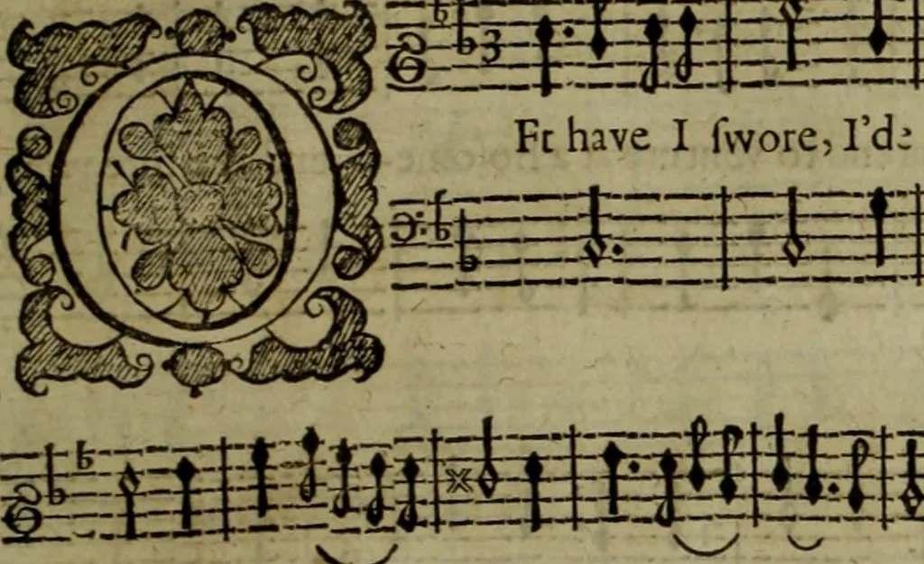 An illustration from Ayres and dialogues, : for one, two, and three voyces, 1653, leaf 162