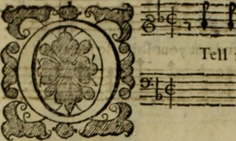 An illustration from Ayres and dialogues, : for one, two, and three voyces, 1653, leaf 185