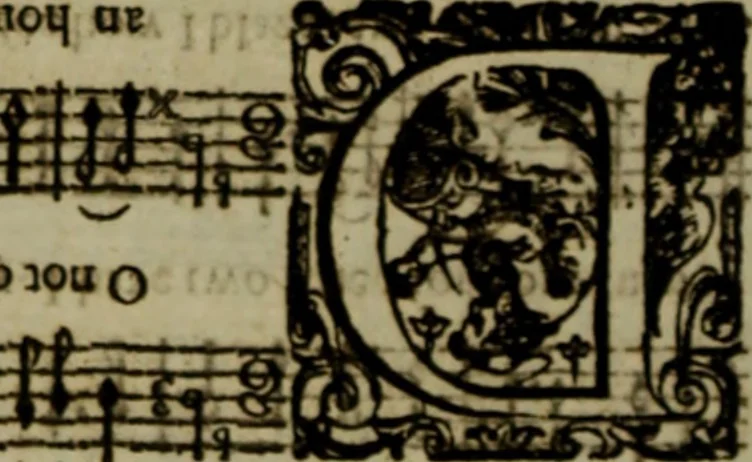 An illustration from Ayres and dialogues, : for one, two, and three voyces, 1653, leaf 203