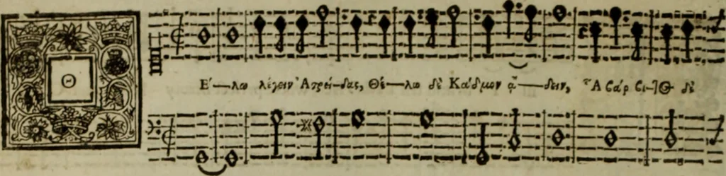 An illustration from Ayres and dialogues, : for one, two, and three voyces, 1653, leaf 47