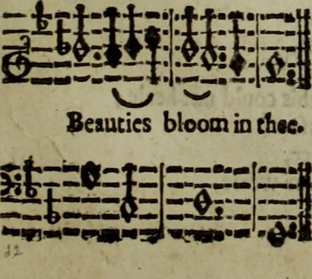An illustration from Ayres and dialogues, : for one, two, and three voyces, 1653, leaf 52