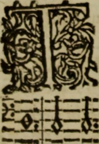 An illustration from Ayres and dialogues, : for one, two, and three voyces, 1653, leaf 77