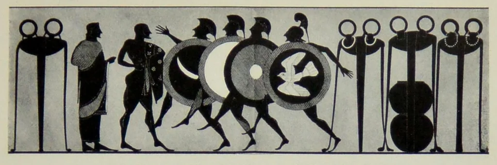 An illustration from Olympiska spelen i det gamla Grekland. Populär framställning i anledning af V:e olympiaden i Stockholm 1912, 1912, leaf 11