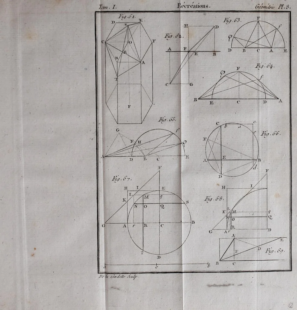 An illustration from Récréations mathématiques et physiques ; qui contiennent les problémes et les questions les plus remarquables, et les plus propres à piquer la curiosité, tant des mathématiques que de la physique; le tout traité d'une maniere à la portée des lecteurs qui ont seulement quelques connoissances légeres de ces sciences, 1790, leaf 487