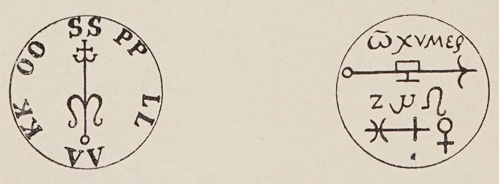 An illustration from Les sept livres de l'Archidoxe magique : traduits pour la première fois en français, texte latin en regard, 1909, leaf 66