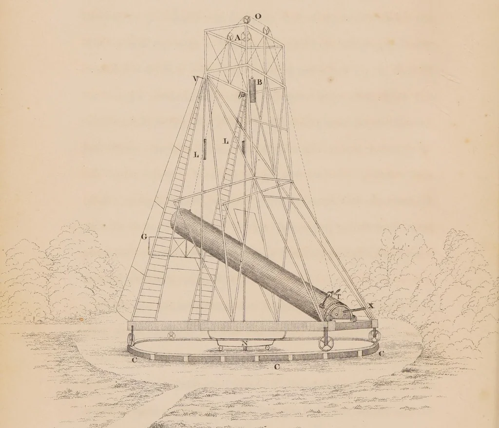 An illustration from The monster telescopes, erected by the Earl of Rosse, Parsonstown, with an account of the manufacture of the specula, and full descriptions of all the machinery. Connected with these instruments, 1844, leaf 42