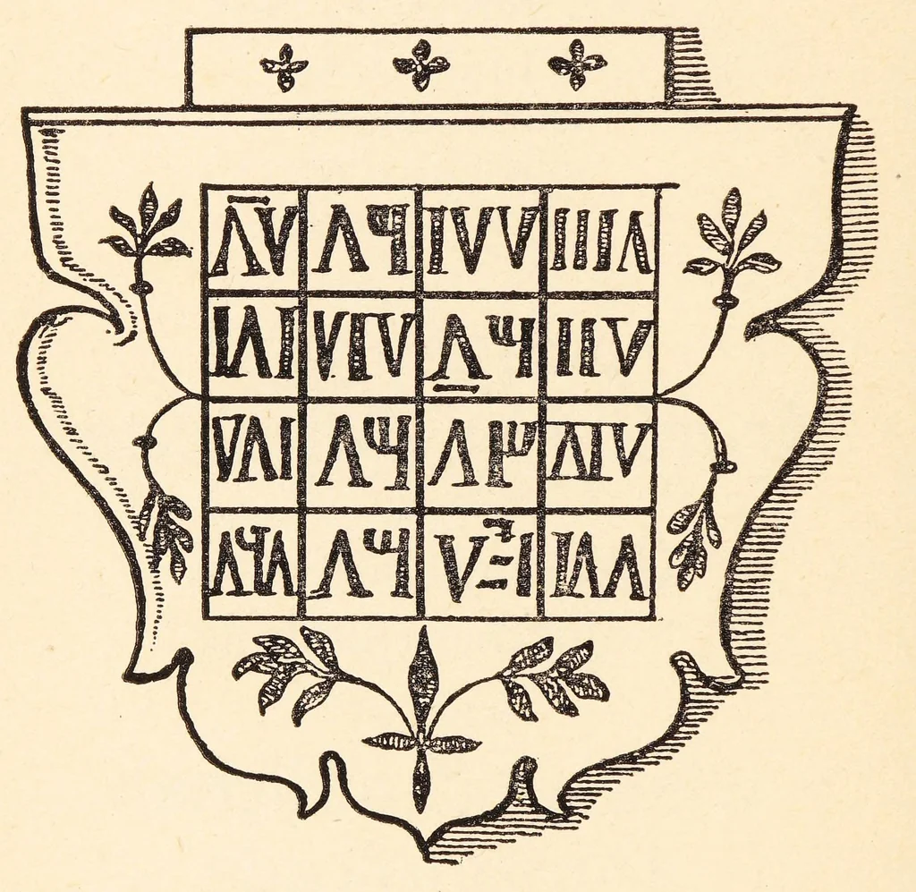 An illustration from Talisman Turc : ein Beitrag zur magisch-quadratischen Dechiffrierung von Liebes- und Krankheits-Amuletten zum Ursprung und Wesen magischer Quadrate sowie zur wissenschaftlichen Periodologie, 1926, leaf 6