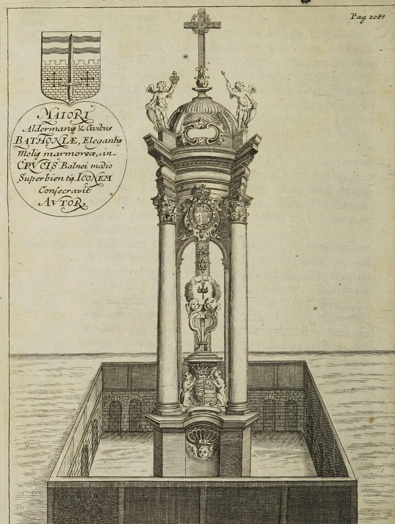 An illustration from De thermis Britannicis tractatus. Accesserunt observationes hydrostaticae, chromaticae & miscellaneae, uniuscujusque balnei apud Bathoniam naturam, proprietatem & distinctionem, curatius exhibentes, 1691, leaf 266