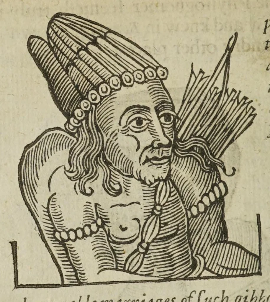 An illustration from Anthropometamorphosis: man transform'd; or, the artificial changeling. Historically presented, in the mad and cruel gallantry, foolish bravery, ridiculous beauty, filthy finenesse, and loathsome lovelinesse of most nations, fashioning and altering their bodies from the mould intended by nature. With a vindication of the regular beauty and honesty of nature. And an appendix of the pedigree of the English gallant, 1653, leaf 344