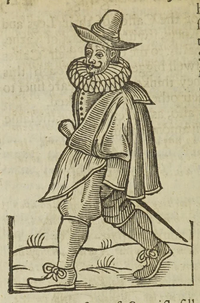 An illustration from Anthropometamorphosis: man transform'd; or, the artificial changeling. Historically presented, in the mad and cruel gallantry, foolish bravery, ridiculous beauty, filthy finenesse, and loathsome lovelinesse of most nations, fashioning and altering their bodies from the mould intended by nature. With a vindication of the regular beauty and honesty of nature. And an appendix of the pedigree of the English gallant, 1653, leaf 486