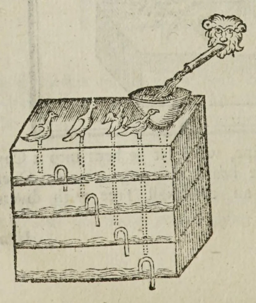 An illustration from The mysteries of nature and art in four severall parts. The first of water-works. The second of fier-works. The third of drawing, colouring, limming, paynting, graving, and etching. The fourth of experiments, 1654, leaf 38
