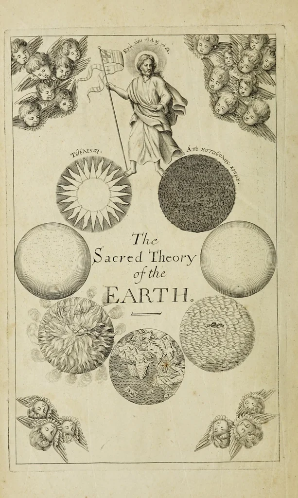 An illustration from The theory of the earth: containing an account of the original of the earth, and of all the general changes which it hath already undergone, or is to undergo, till the consummation of all things. The two first books, concerning the deluge and concerning paradise, 1684, leaf 6