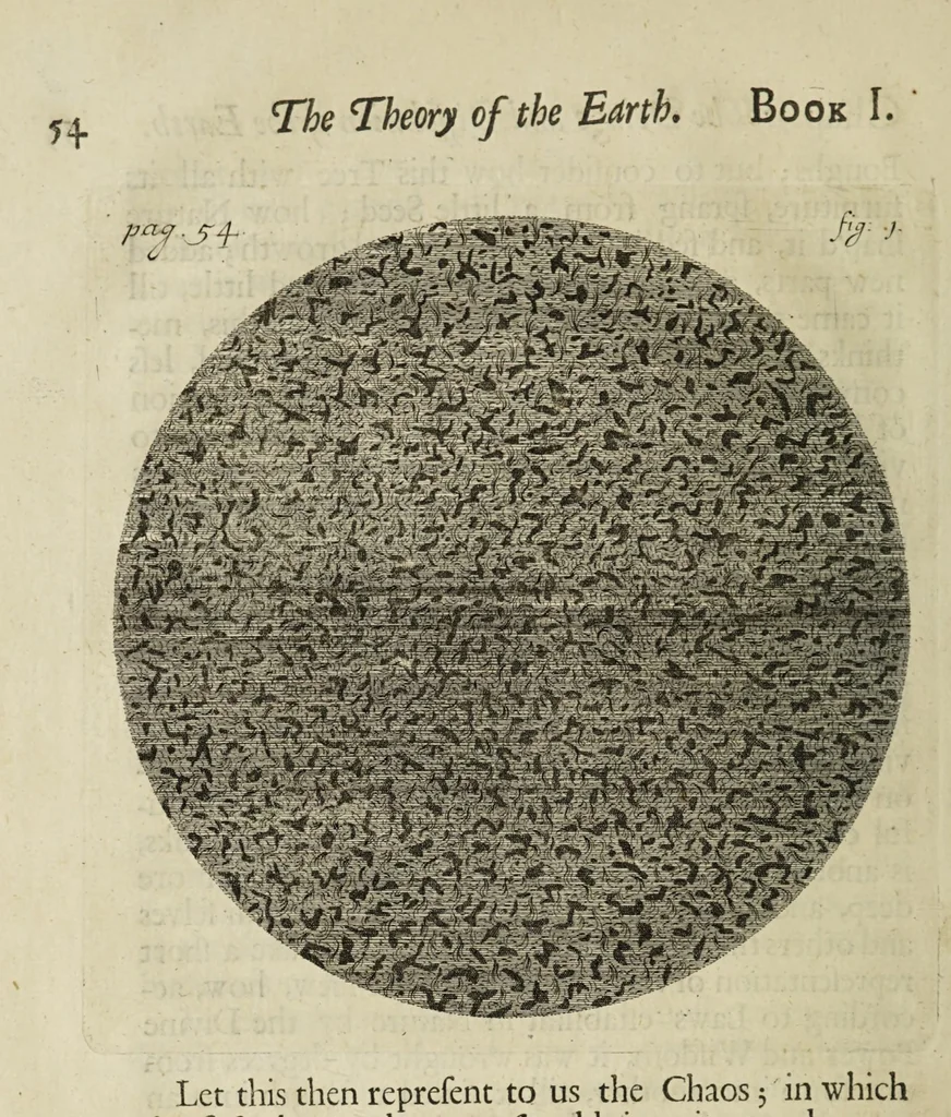 An illustration from The theory of the earth: containing an account of the original of the earth, and of all the general changes which it hath already undergone, or is to undergo, till the consummation of all things. The two first books, concerning the deluge and concerning paradise, 1684, leaf 78