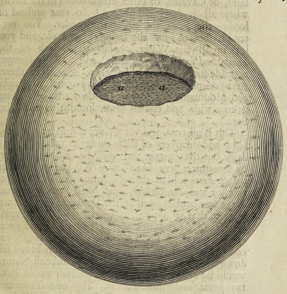 An illustration from The theory of the earth: containing an account of the original of the earth, and of all the general changes which it hath already undergone, or is to undergo, till the consummation of all things. The two first books, concerning the deluge and concerning paradise, 1684, leaf 91