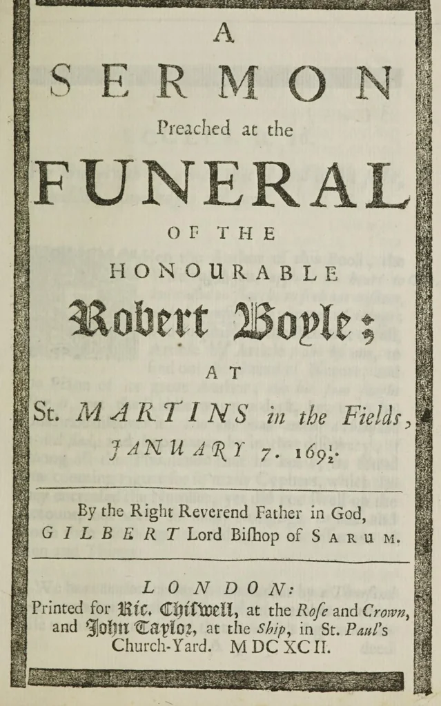 An illustration from A sermon preached at the funeral of the Honourable Robert Boyle. At St. Martins in the Fields, January 7, 1691/2, 1692, leaf 11