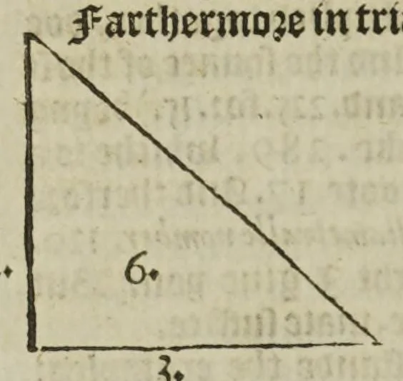 An illustration from The whetstone of witte, whiche is the seconde parte of arithmetike: containyng thextraction of rootes: the cossike practise, with the rule of Equation: and the woorkes of surde nombers, 1557, leaf 52