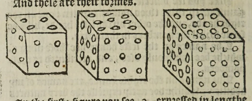 An illustration from The whetstone of witte, whiche is the seconde parte of arithmetike: containyng thextraction of rootes: the cossike practise, with the rule of Equation: and the woorkes of surde nombers, 1557, leaf 84