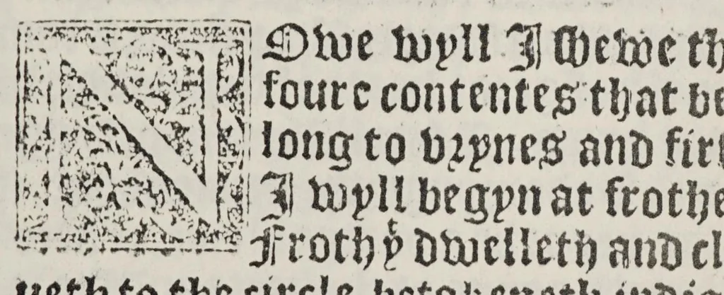 An illustration from Here begynneth the seynge of urynes and of all the coloures that urynes be of, wyth the medicynes annexed to every uryne, and every uryne his urynall muche profytable for every man to knowe, 1562, leaf 43