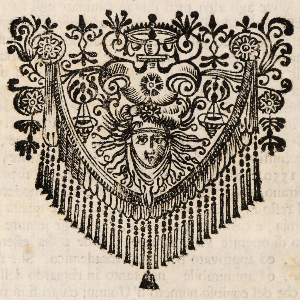 An illustration from Notizie letterarie, ed istoriche intorno agli uomini illustri dell' Accademia fiorentina [Parte prima], 1700, leaf 28