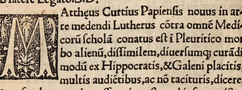 An illustration from Andreae Thurini Pisciensis, medici apostolici, ad Matth[ae]um Curtiu[m] Ticinen[sem]. De vena in curatione pleuritidos incidenda ... epistola eruditissima, 1528, leaf 2