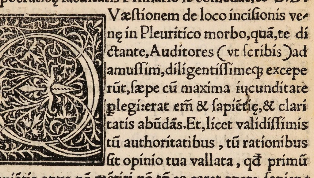 An illustration from Andreae Thurini Pisciensis, medici apostolici, ad Matth[ae]um Curtiu[m] Ticinen[sem]. De vena in curatione pleuritidos incidenda ... epistola eruditissima, 1528, leaf 3