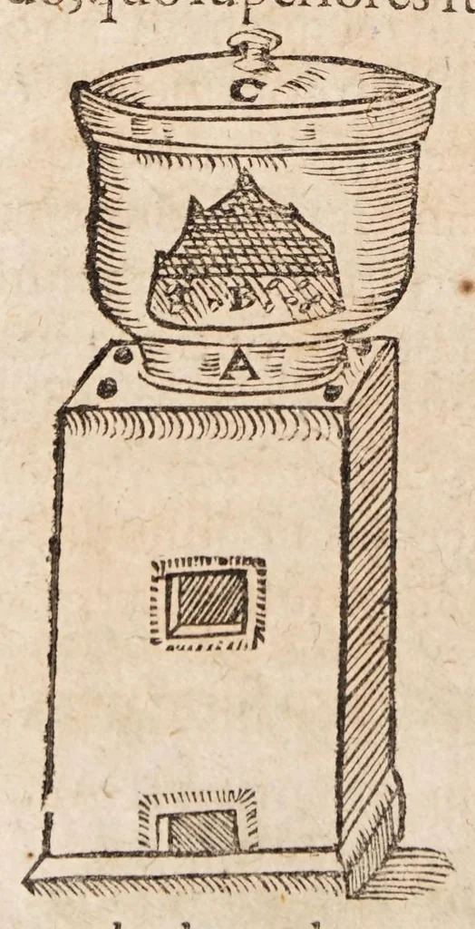 An illustration from Solis e puteo emergentis: sive dissertationis chymiotechnicae libri tres. In quibus totius operationis chymicae methodus practica: materia lapidis philosophici, et nodus [sic] solvendi ejus, operandique, ut et clavis operum Paracelsi qua abstrusa explicantur, deficientia supplentur. Cum praefatione chymiae veritatem asserente ..., 1613, leaf 34