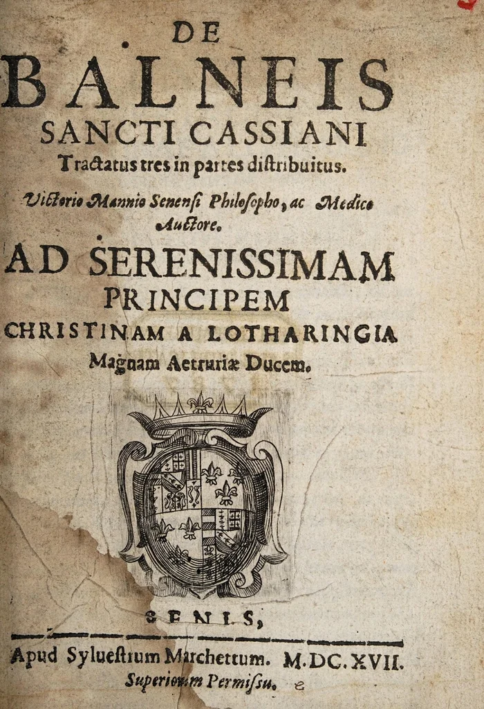 An illustration from De balneis Sancti Cassiani tractatus tres in partes distribuitus, 1617, leaf 1